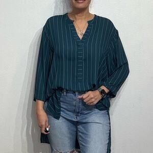 Worthington Green Striped V-Neck Tunic Blouse Sz XL NWT